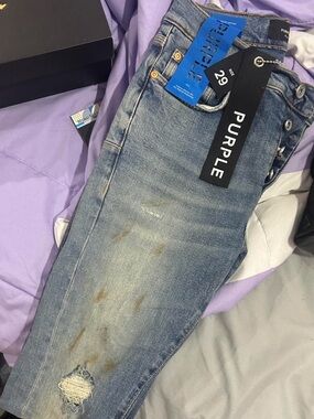 PURPLE Distressed Light Blue Skinny Jeans - Size 29